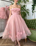 Beautiful Pink Princess Strapless Prom Dress with Flowers HZ1023