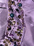 Vintage Mermaid Spaghetti Strap Purple Sequin Beaded Satin Long Sweep Party Dress Evening Dress HZ1023