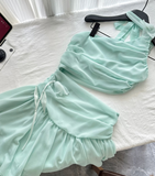 Mint Green A Line Halter Flower Chiffon Short Homecoming Dress Cocktail Dress HZ1023