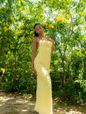 Elegant Sheath Spaghetti Strap Yellow Satin Long Prom Dress Evening Dress HZ1023