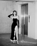 Vintage Strapless Black Slit Prom Dresses With Gloves HZ1023