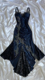 Sexy Navy Blue Mermaid Lace Prom Dress Party Dress HZ1023