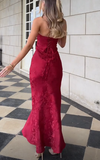 Chic Deep V Neck Mermaid Print Prom Dress Burgundy Evening Dress HZ1023