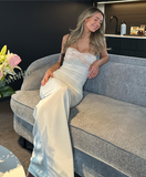 2025 New Simple Sheath Sweetheart Neck Lace Satin Long Prom Dress Evening Dress HZ1023