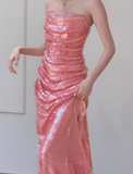 Gentle Pink Sheath Pleated Sequin Prom Dress Evening Dress 16th Birthday Dress HZ1023