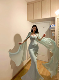 Mint Green Mermaid Sweetheart Neck Chiffon Satin Prom Dress Party Dress Date Dress HZ1023