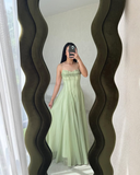 Gentle A Line Spaghetti Strap Green Chiffon Long Prom Dress Evening Dress HZ1023