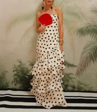 Strapless Polka Dots Dress Fashion Prom Evening Dresses For Women HZ1023
