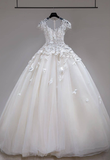 Elegant A Line Round Neck Appliques White Tulle Long Wedding Dress HZ1023