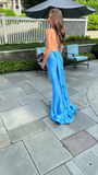 Sexy Blue Mermaid Prom Dresses,Open Back Long Evening Party Dress HZ1023