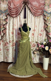 Vintage Dreamy Green A Line Strap Beaded Floral Chiffon Prom Dress Evening Dress Formal Dress HZ1023