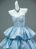 Dreamy Blue Ball Gown Sweetheart Neck Layered Sequin Prom Dress HZ1023