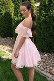 Off Shoulder Short Pink Lace Graduation Homecoming Dresses ,Prom Dresses HZ1023
