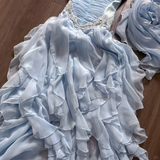 Baby Blue Dreamy A Line Sweetheart Neck Lace Ruffle Chiffon Evening Dress Party Dress HZ1023