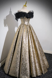 Glitter Gold Prom Dress Ball Gown Off the Shoulder Evening Dress HZ1023