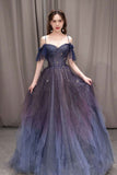 Purple sweetheart neck tulle long prom dress purple formal dress HZ1023