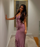 Sexy Grape Purple Sheath Straps Chiffon Open Back Prom Dress Party Dress HZ1023