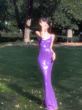 Sexy Shiny Purple Mermaid Straps Sequin Long Prom Dress Vacation Dress HZ1023