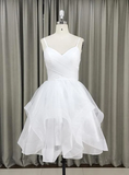 Lovely White Tulle V-Neck Short Party Dress,Homecoming Dress HZ1023
