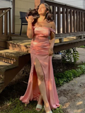Beautiful Pink Off Shoulder Slit Long Prom Dress Evening Dress HZ1023
