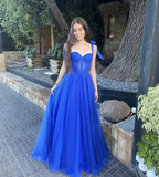 Blue Tulle Sweetheart Long Prom Dress Evening Dress HZ1023