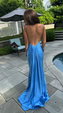 Sexy Blue Mermaid Prom Dresses,Open Back Long Evening Party Dress HZ1023