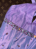 Stunning A Line Halter Beaded Sequin Purple Satin Tulle Long Party Dress Evening Dress HZ1023