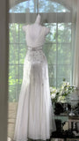 Gentle Mermaid V Neck Shiny Rhinestone White Chiffon Prom Dress Date Dress HZ1023