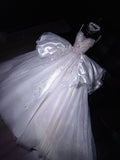 Elegant Exquisite Ball Gown Strapless Beaded Sequin Tulle Satin Prom Dress Wedding Dress HZ1023