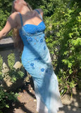 Gorgeous Sheath Strap Beaded Blue Ombre Chiffon Prom Dress Graduation Prom Dress HZ1023