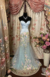 Dreamy Baby Blue Sweetheart Neck Floral Embroidery Satin Tulle Prom Dress Evening Dress Formal Dress HZ1023