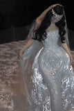 Romantic Exquisite White Mermaid Off the Shoulder Sequin Tulle Long Prom Dress Gown Dress HZ1023