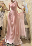 Elegant Pink Off the Shoulder 3D Flower Pleated Chiffon Long Prom Dress HZ1023