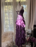 Purple Sheath Strapless Appliques Tiered Chiffon Long Prom Dress Evening Dress HZ1023