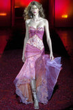Elegant Purple Mermaid Strapless Print Floral Satin Tulle Prom Dress Party Dress HZ1023