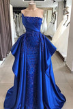 Luxury Royal Blue Lace Evening Dresses A line Prom Dresses Appliques Beads Red Carpet Celebrity Dresses HZ1023