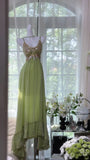 Dreamy Green Sequin Spaghetti Strap Chiffon Date Dress Evening Dress Wedding Guest Dress HZ1023