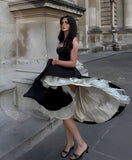 Princess Cute A Line Spaghetti Strap Black Satin White Tulle Party Dress Evening Dress HZ1023