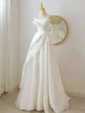 Elegant A Line Strapless White Organza Long Prom Dress Formal Dress HZ1023