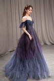 Purple sweetheart neck tulle long prom dress purple formal dress HZ1023