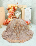 Coffee Beaded Quinceanera Dresses Sexy Spaghetti Neck Appliqued 3D Floral Sweet 16 Princess Ball Gown Pageant Gowns vestido HZ1023