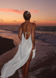 Flowy A Line Halter White Chiffon Open Back Prom Dress Vacation Dress HZ1023