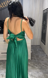 Stunning A Line Spaghetti Strap Green Satin Open Back Prom Dress Evening Dress HZ1023