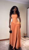 Orange A Line Strapless Chiffon Satin Prom Dress Evening Dress Formal Dress HZ1023
