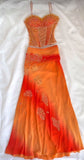 Two Piece Orange Ombre Appliques Lace Chiffon Prom Dress Evening Party Gowns HZ1023