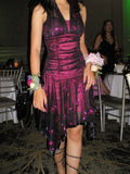 Vintage A Line Halter Sequin Black Tulle Pink Satin Homecoming Dress Cocktail Dress HZ1023