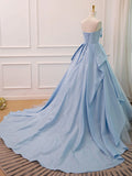 A Line Sweetheart Neck Blue Satin Tulle Long Prom Dress Evening Dress HZ1023