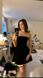 Sexy Black A Line Strapless Velvet Homecoming Dress Cocktail Dress Outfits HZ1023