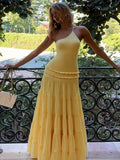 Simple Yellow A Line One Shoulder Satin Open Back Prom Dress Wedding Guest Dress HZ1023