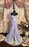 Lilac Mermaid Sweetheart Neck 3D Flower Tulle Prom Dress Party Dress with Slit HZ1023